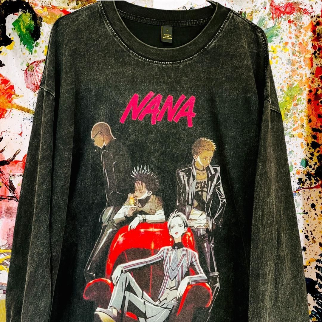 NANA メンズ ロンT 長袖 ケミカルウォッシュ 黒 秋冬 <!-利用不可文字
