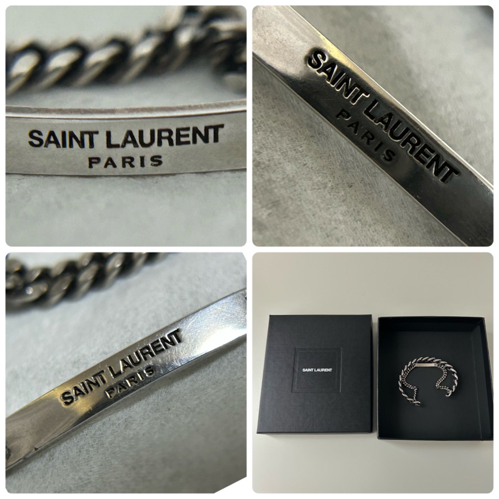 サンローラン グルメット Gourmette ダブル チェーン ID ロゴ カフ