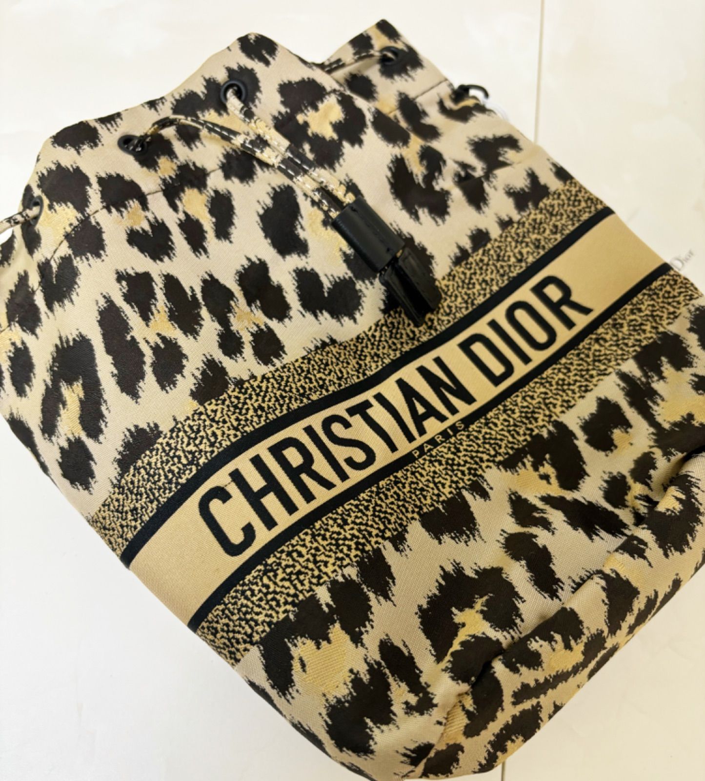 ChristianDior ディオール ポーチ 巾着 レオパード 豹柄 ロゴ ナイロン