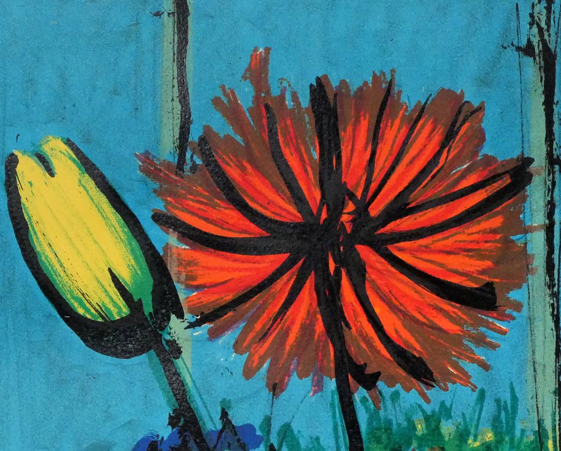 ベルナール ビュッフェ（Bernard BUFFET）「青い背景の花束