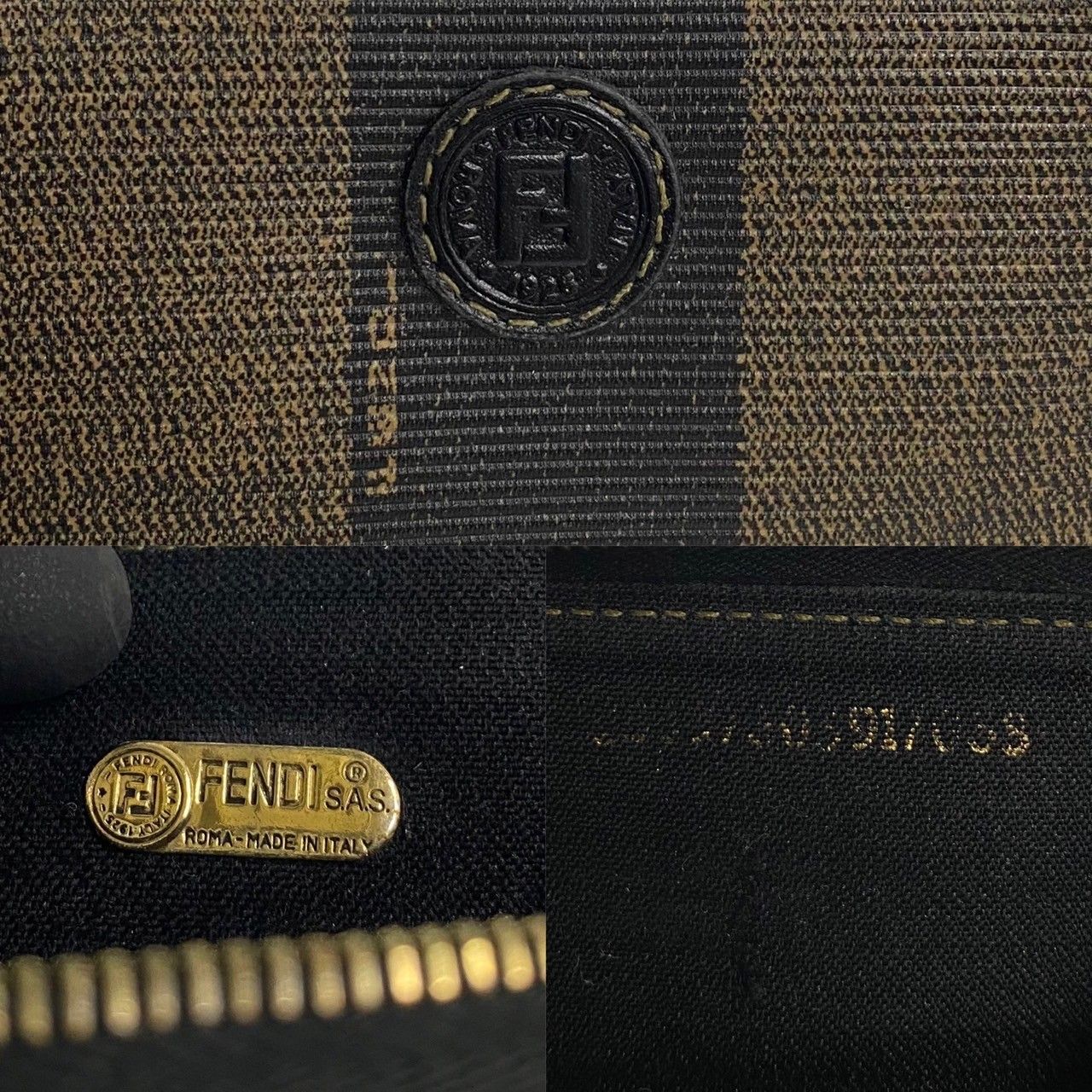 極 美品 FENDI フェンディ ペカン レザー PVC ブラック コインケース