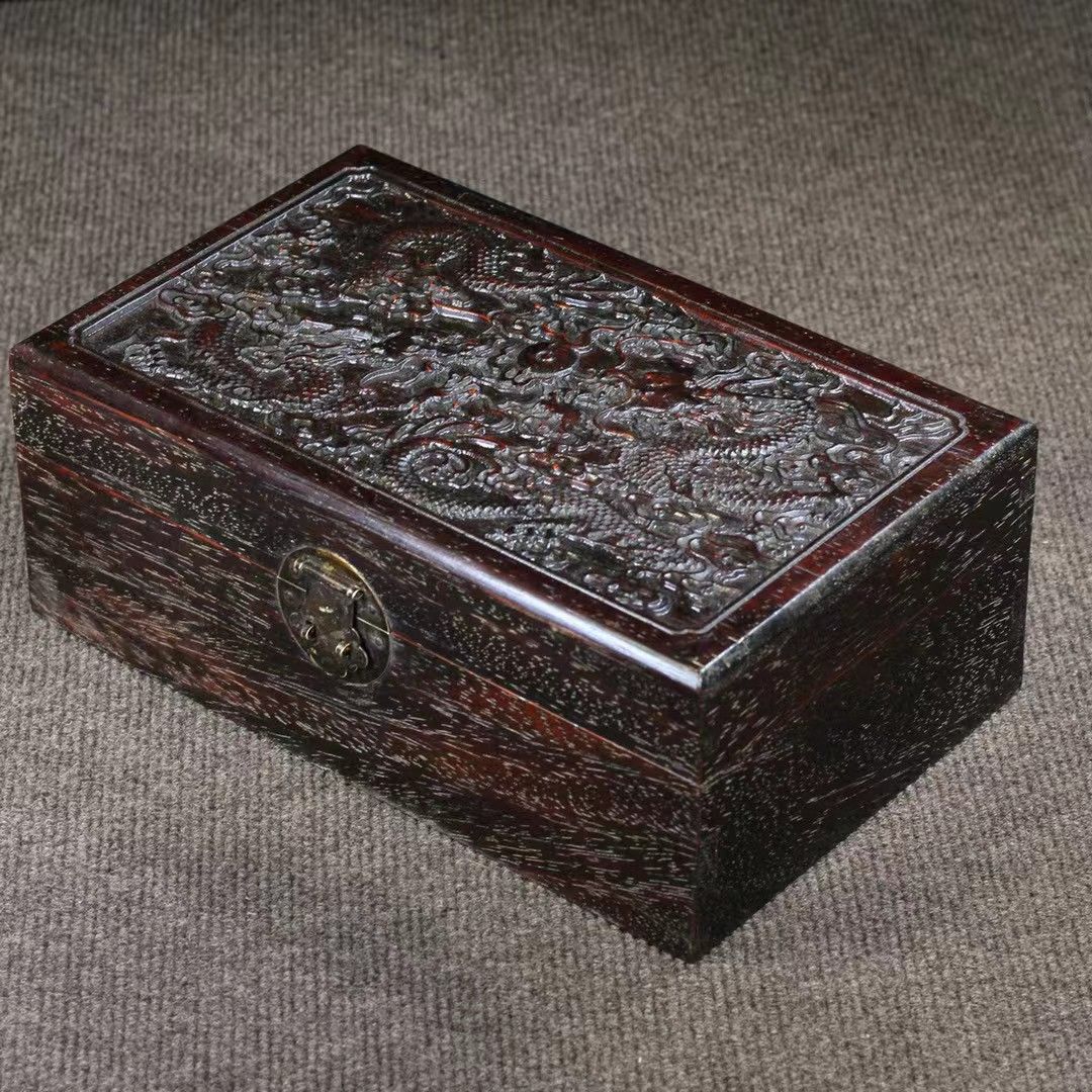 中国古美術☆骨董・紫檀木箱・細密彫刻収納箱・銭箱・アクセサリー箱