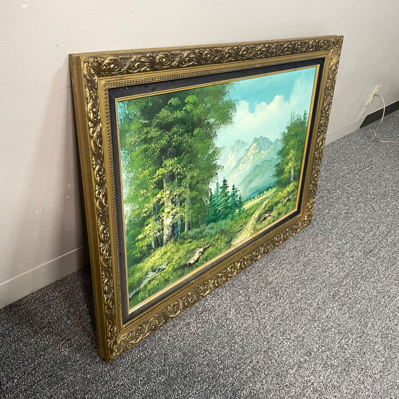 油絵 菅家令子 絵 絵画インテリア 額付(青緑＋金色の枠)F6-080212女性