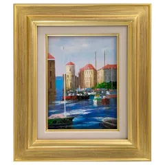 メルカリ 絵画絵 額付き（白）油絵F6-030707雪景色朝陽夕陽