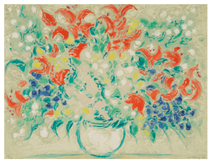 アンドレ・コタボ】 版画 / カーボランダム 「赤い百合の花束」 1994年