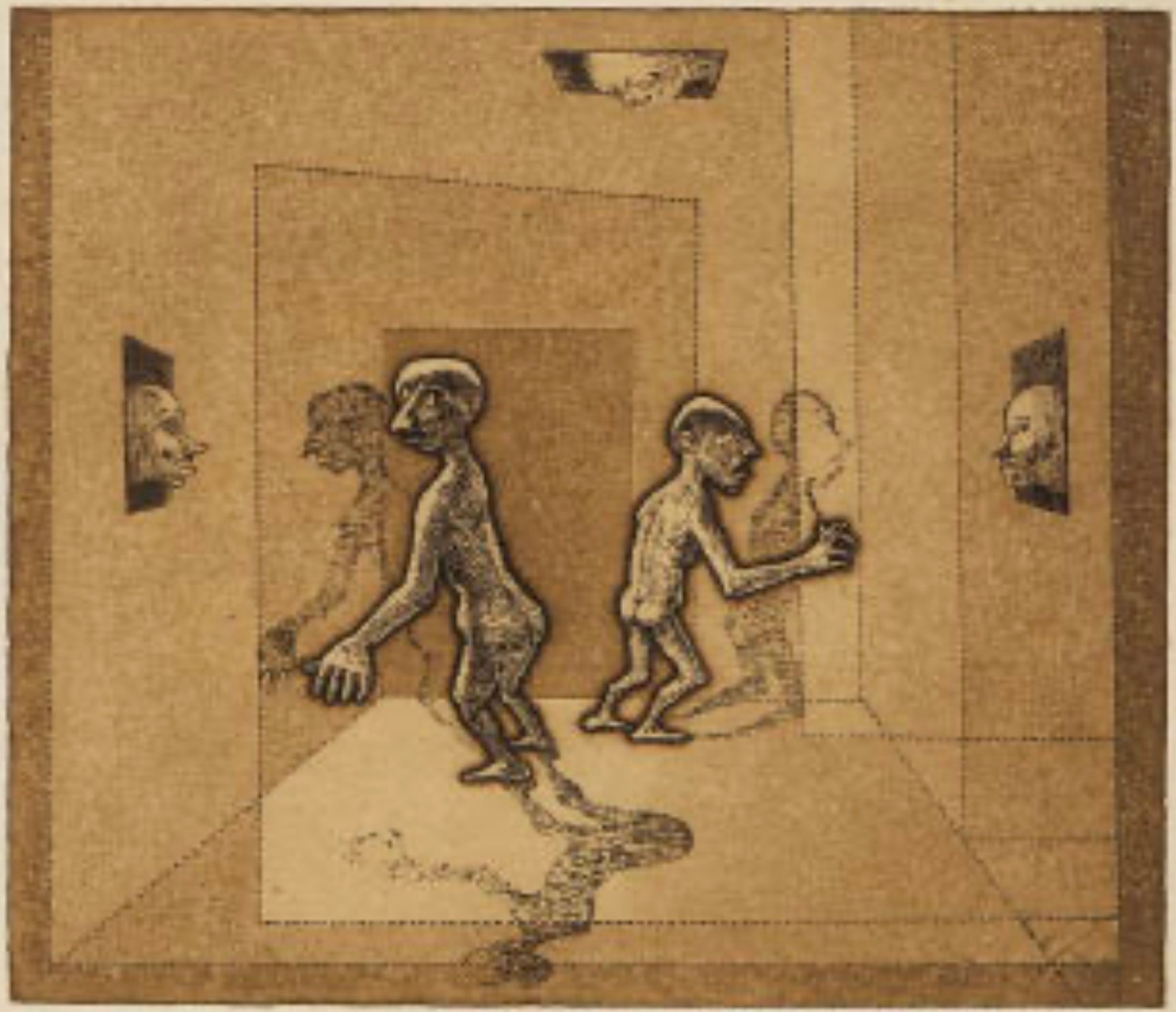 浜田知明】 版画/エッチング・アクアチント「見られている。」1982