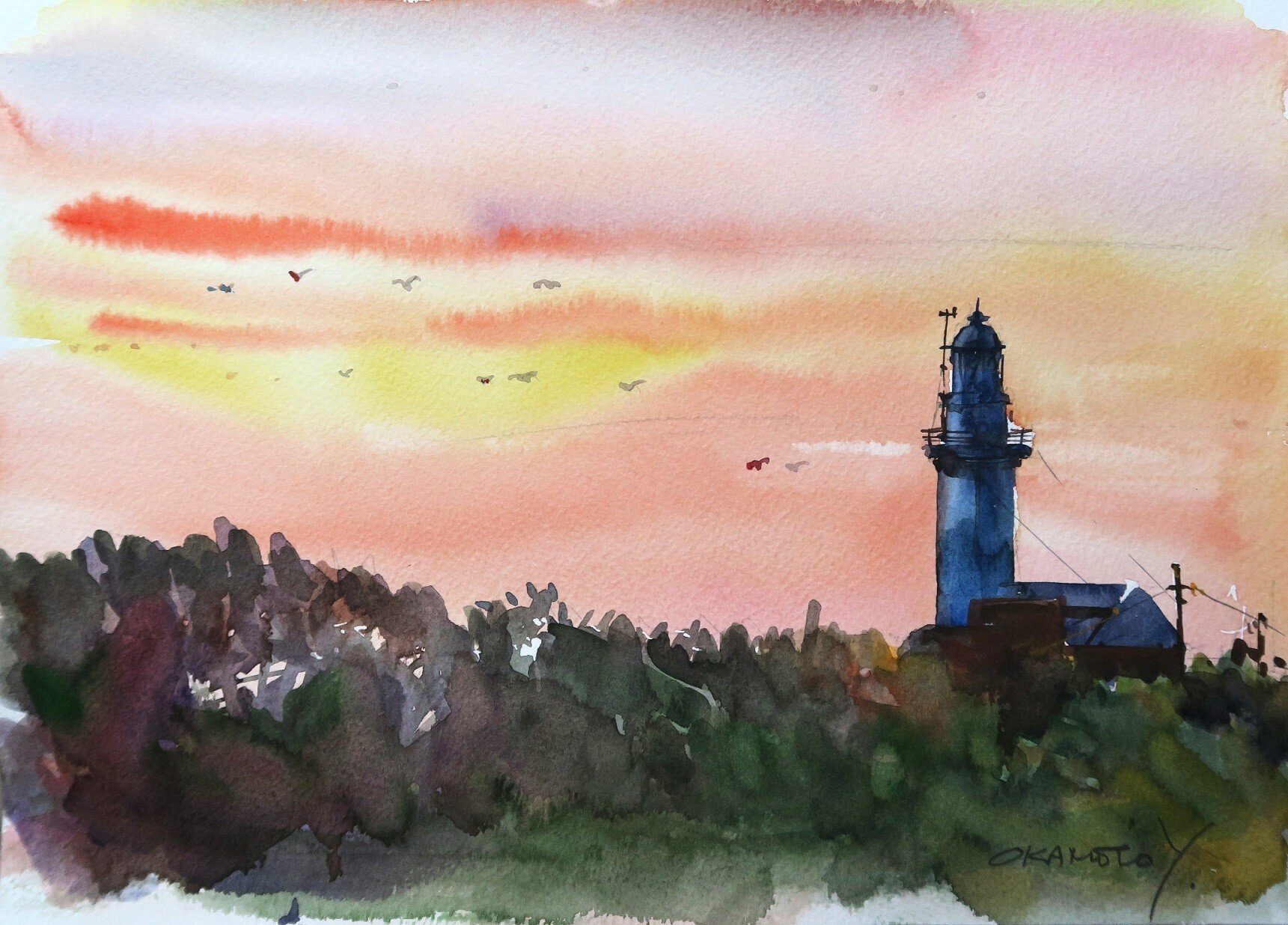 渡り鳥調査の思い出・水ノ子島灯台/海辺の水彩画｜海の音 - umi no oto