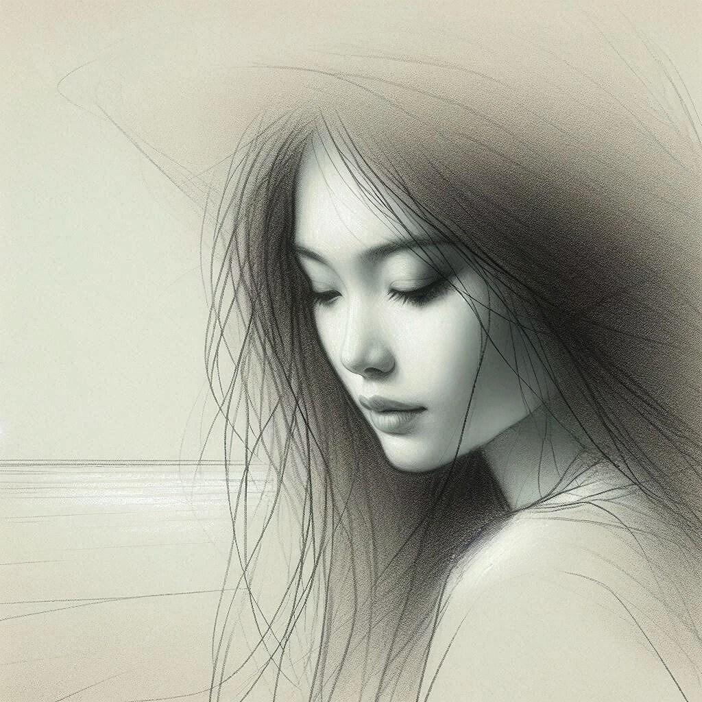 魅惑的な女性の芸術的な鉛筆画の実験 - 繊細なタッチと陰影が織りなす