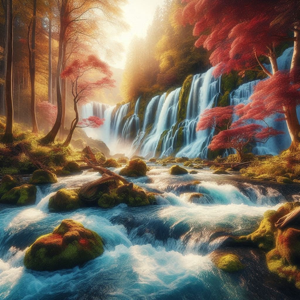 紅葉の滝《AI自然画像》｜ピナクル