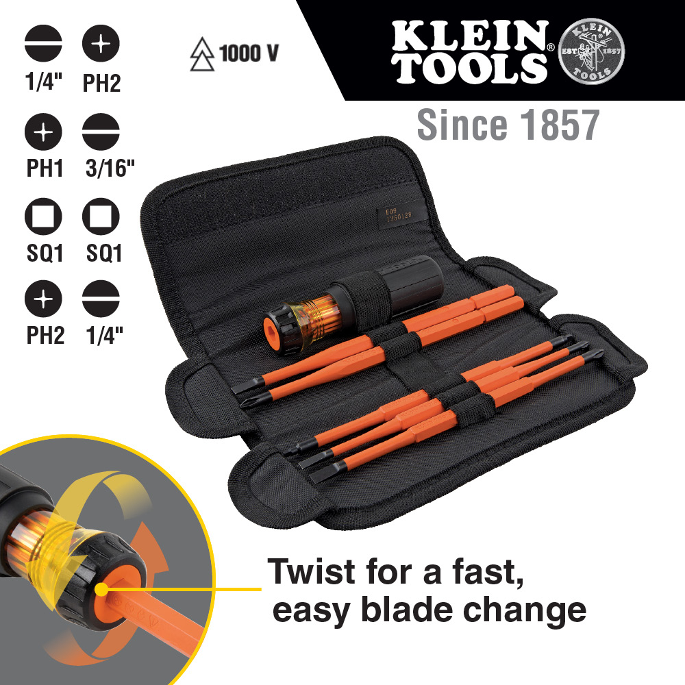 White Cap | Klein Insulated Screwdriver Set Interchang Bld