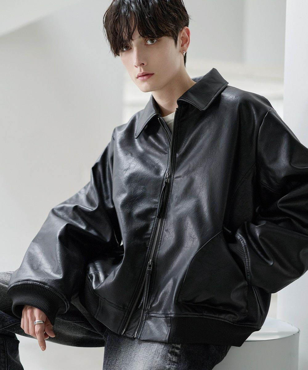 ヴィンテージ加工PU合皮ショート丈ブルゾン | ASTRONOMY