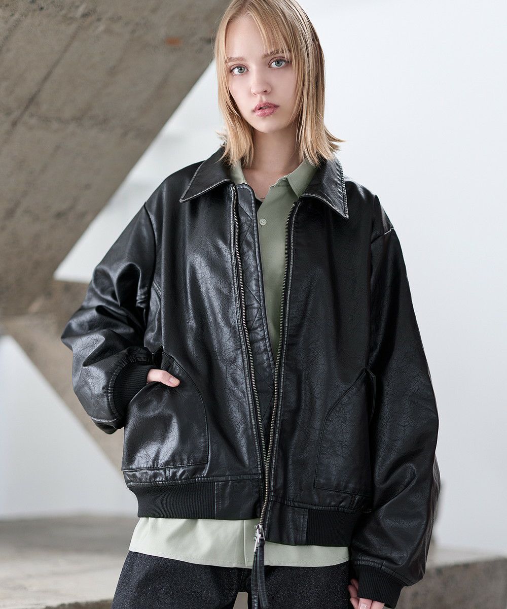 ヴィンテージ加工PU合皮ショート丈ブルゾン | ASTRONOMY