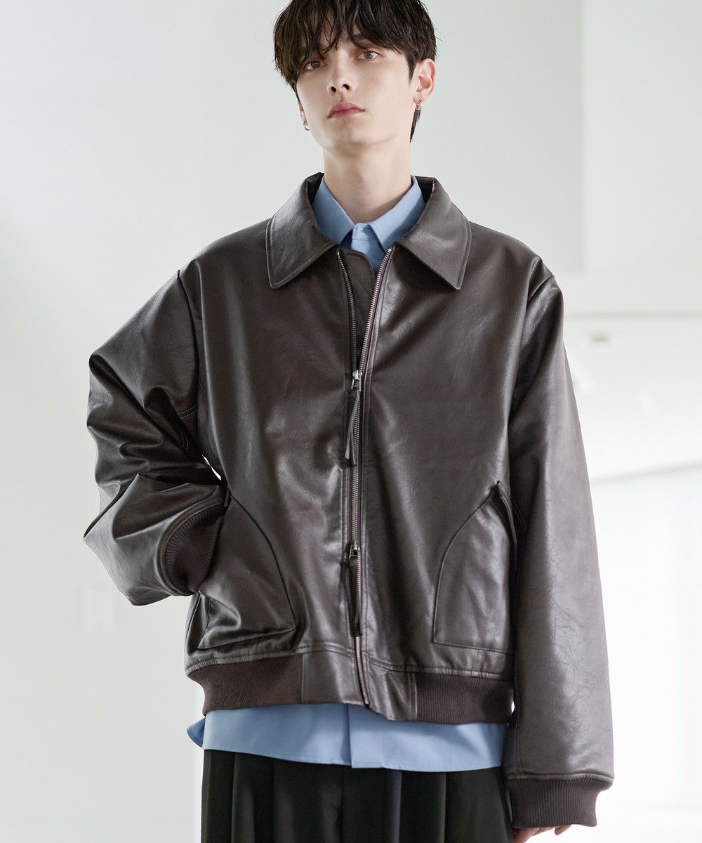ヴィンテージ加工PU合皮ショート丈ブルゾン | ASTRONOMY
