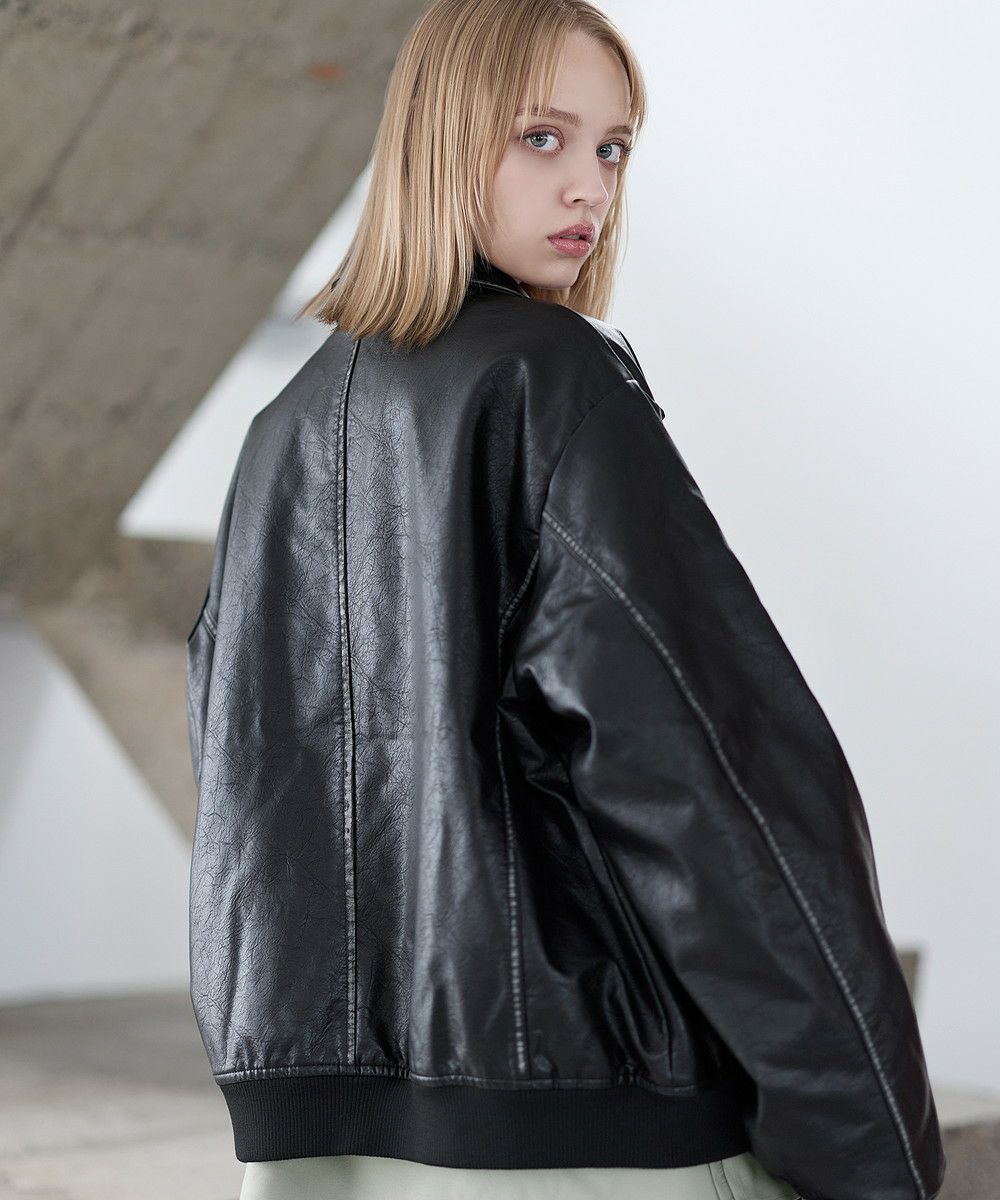 ヴィンテージ加工PU合皮ショート丈ブルゾン | ASTRONOMY