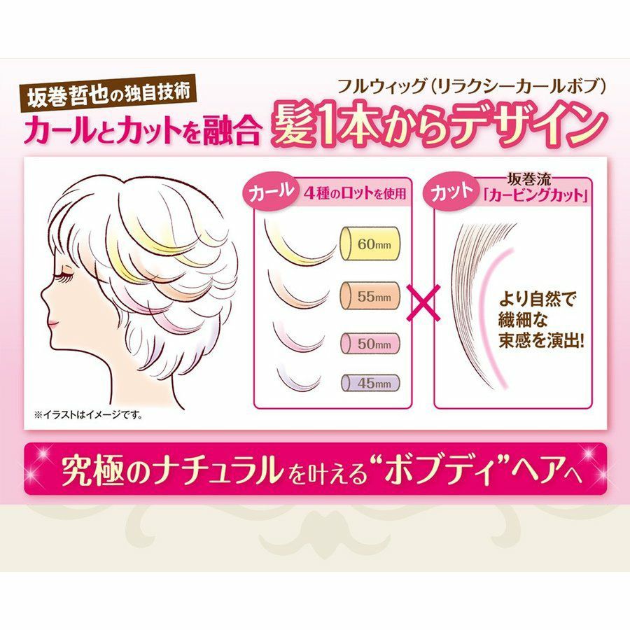 坂巻哲也 ヘアコサージュ フルウィッグ リラクシーカールボブ 人毛 3D