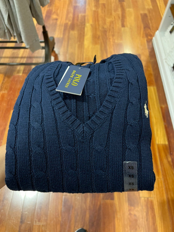 Polo Ralph Lauren Women's V-Neck Cable Knit Sweater Blue