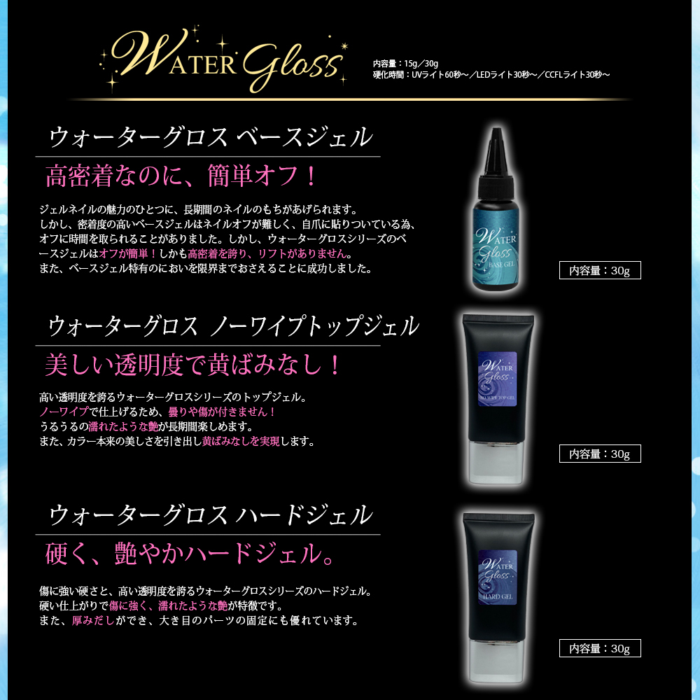 ウォーターグロスジェルシリーズ 30g】 ベース ノンワイプトップ