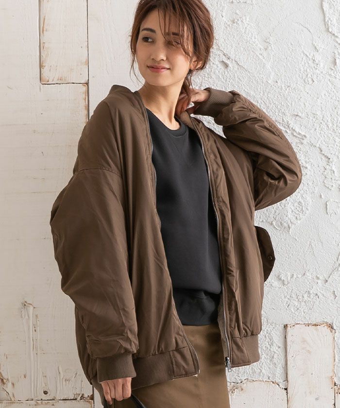 リバーシブルMA-1裏ボアブルゾン レディース ロング丈 長袖 M | アクア