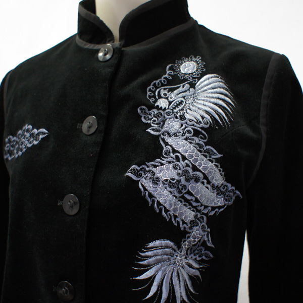 プ*チ様 Silver Dragon 龍刺繍 チャイナジャケット 黒×紫 XL 龍刺繍