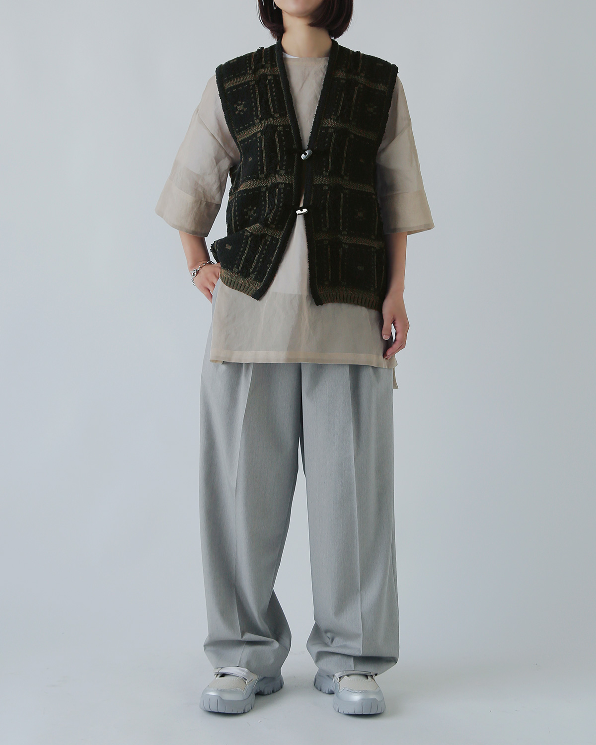 ONICA オニカ ウール コットン ブロックジャガード ニット ベスト