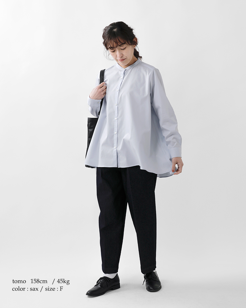 MidiUmi ミディウミ コットン Aライン バンドカラー シャツ “A-line