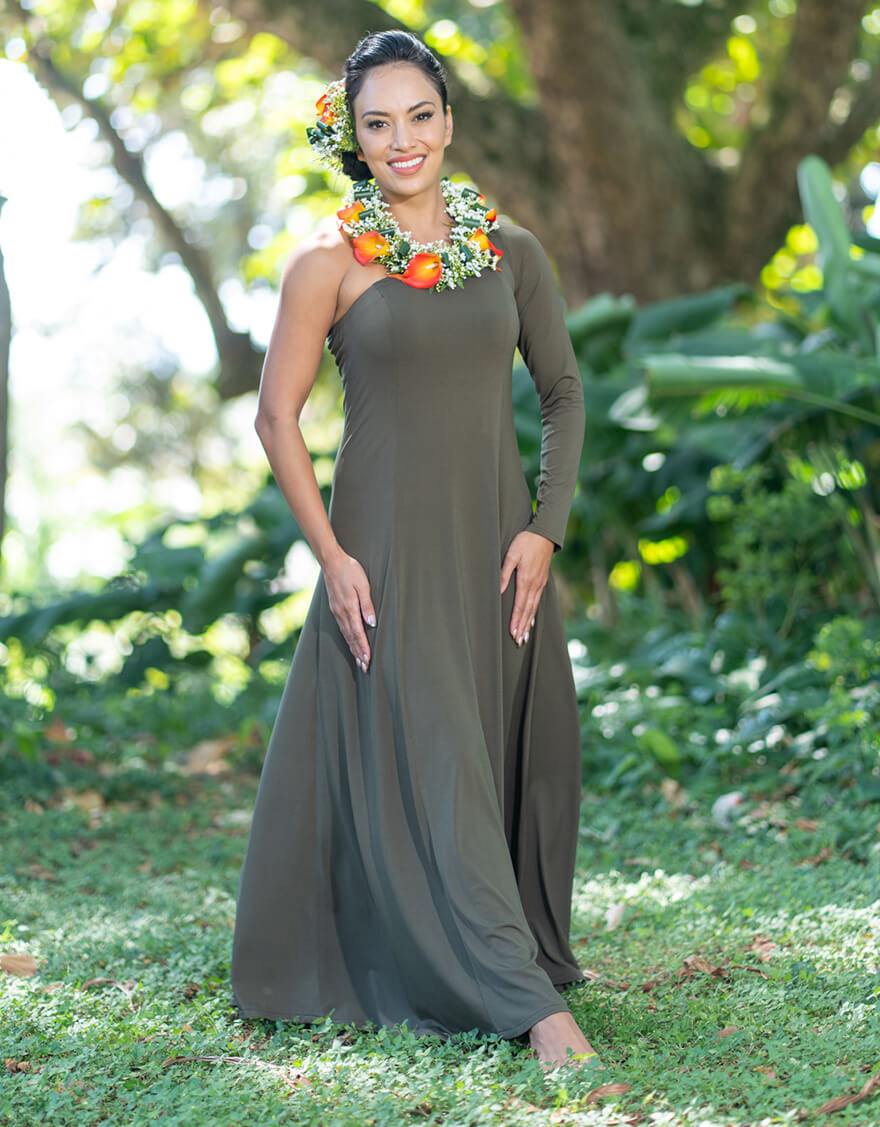 PDC］ストレッチカラーフレアドレス（カーキ） – 【公式】フラダンス