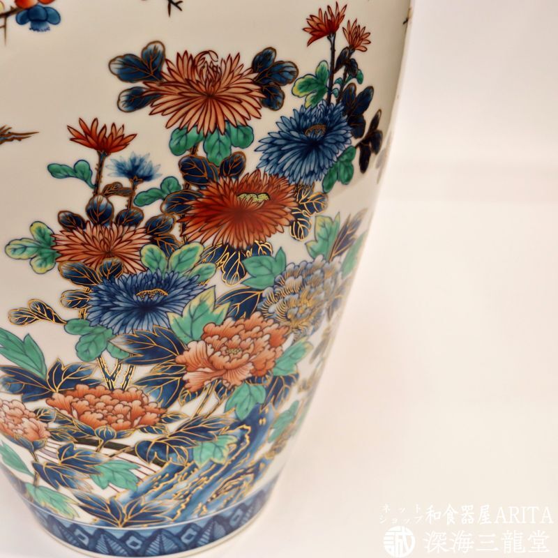 有田焼 弥左エ門窯】 染錦尾長鶏大花瓶 / 限定特価品