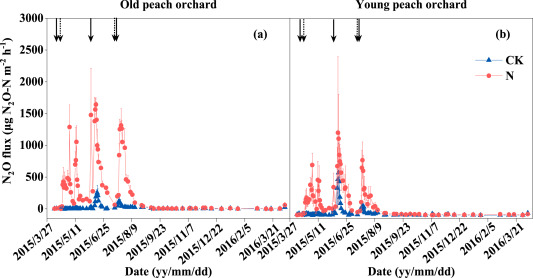 Nitrous oxide emissions and driving factors in peach (Prunus