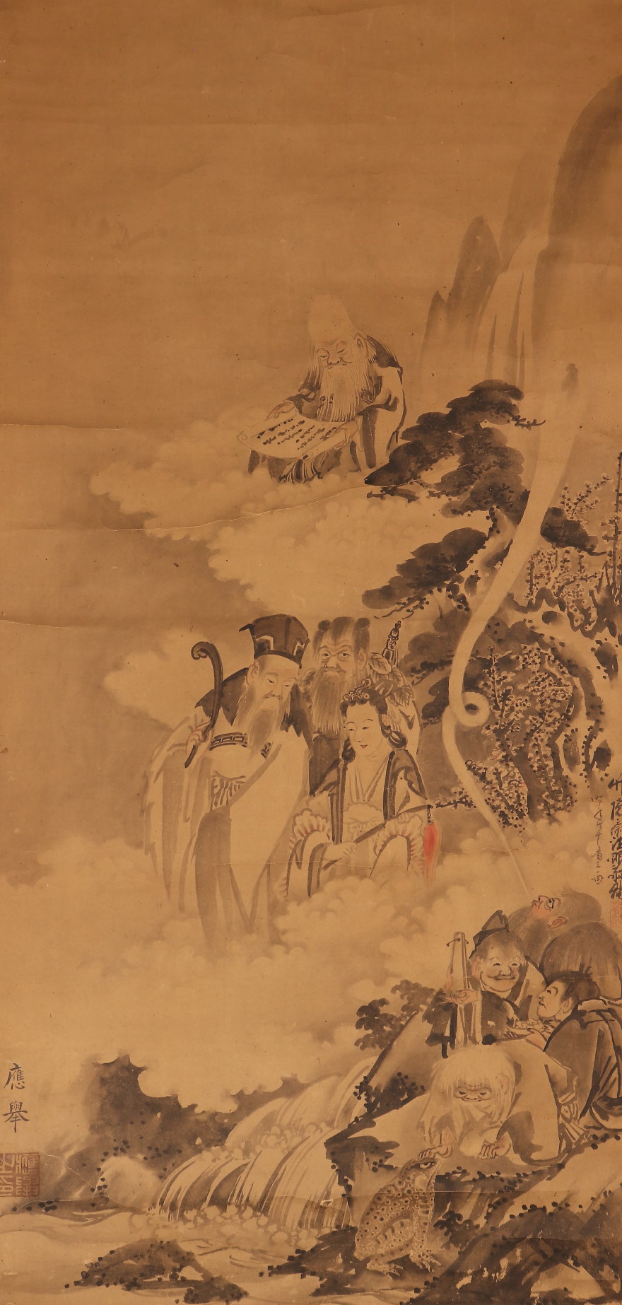 真作/谷文晁/山水図/大幅/源覚三の桐極箱付/布袋屋掛軸HG-752