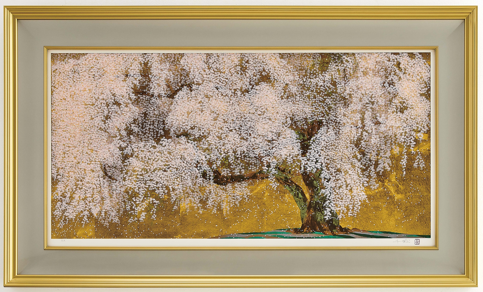 中島千波『 醍醐寺三宝院枝垂櫻吹雪（だいごじさんぽういんしだれざく