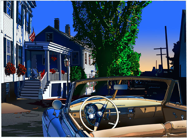 鈴木英人 イラスト版画作品｜「懐かしき小さなホテル」 2008年 E.M.