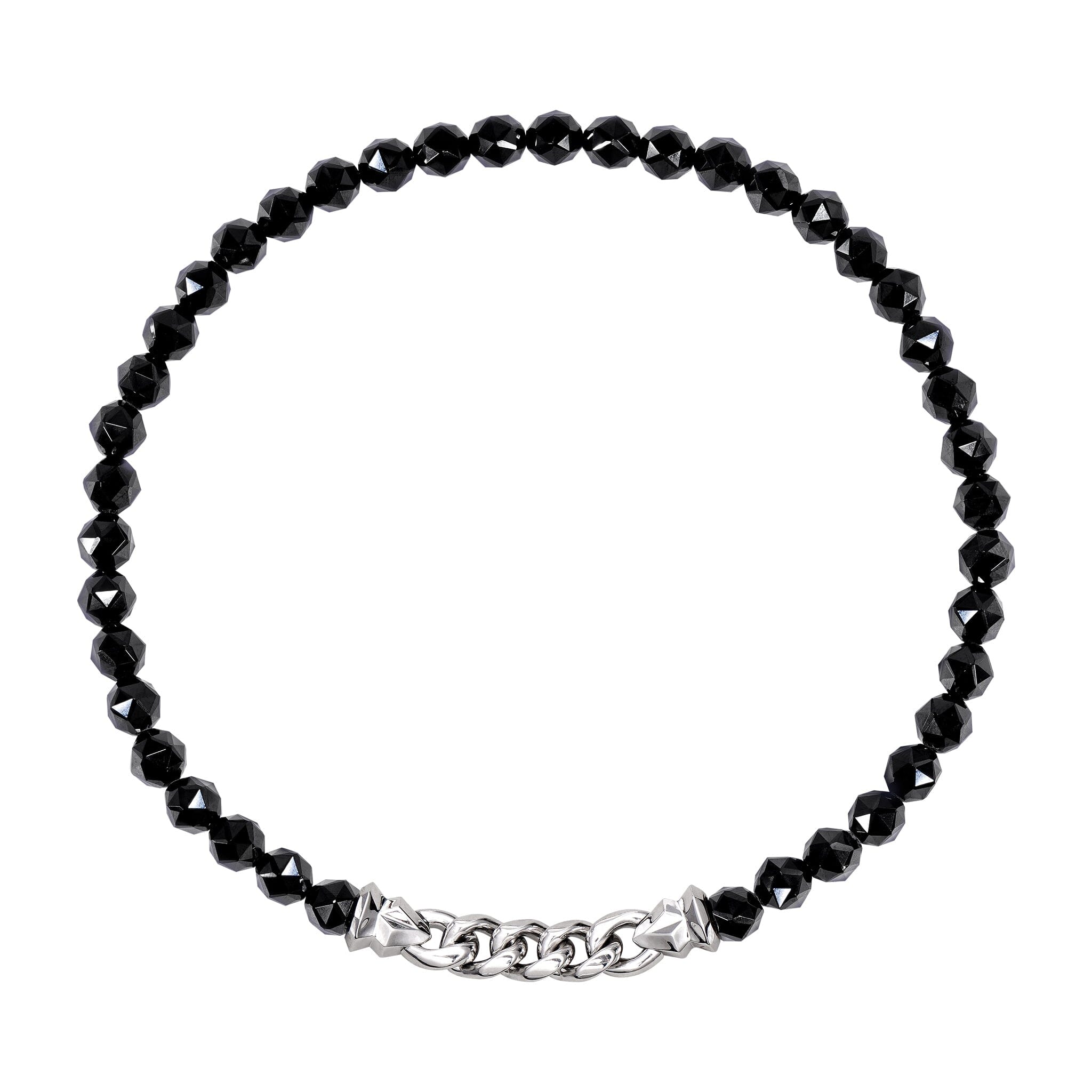 AWNL】メンズ ブラックスピネル 二重巻き ハーフチェーン 喜平シルバー