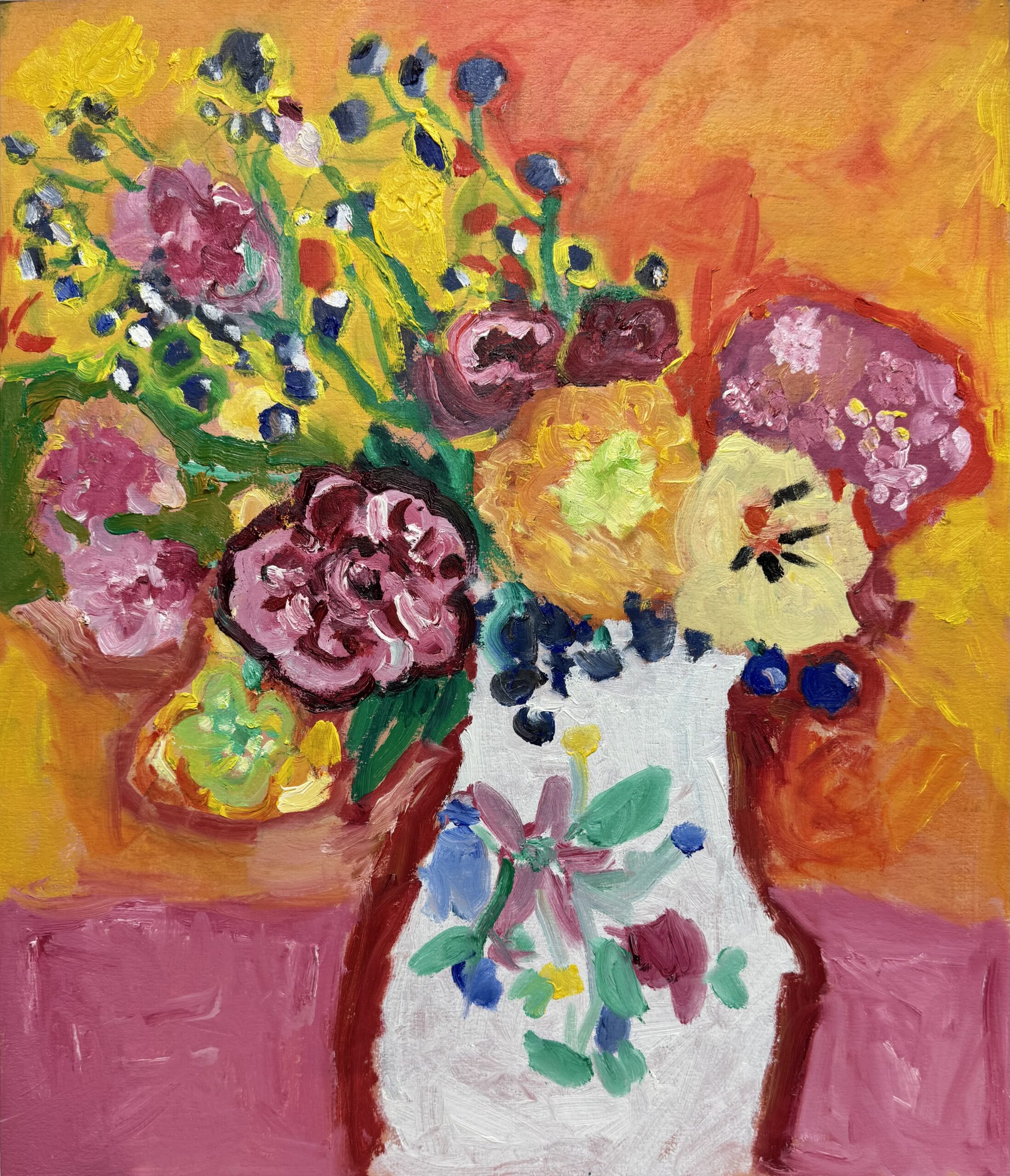 子どもクラス、油絵「花を見て描く」 | 絵画教室アトリエ・バンビーノ