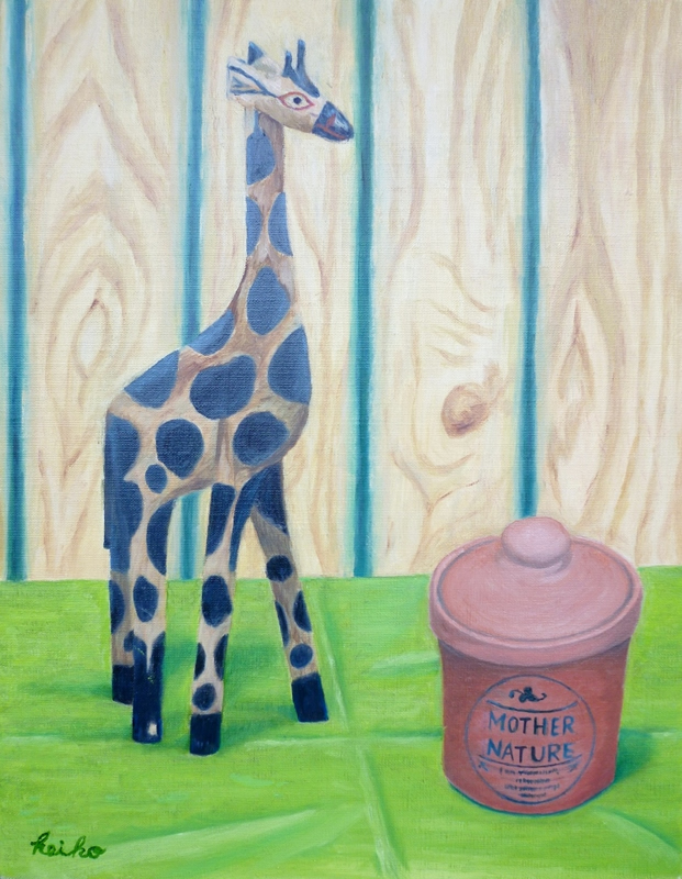 タジちゃんのキリンのいるモチーフ油彩画F6