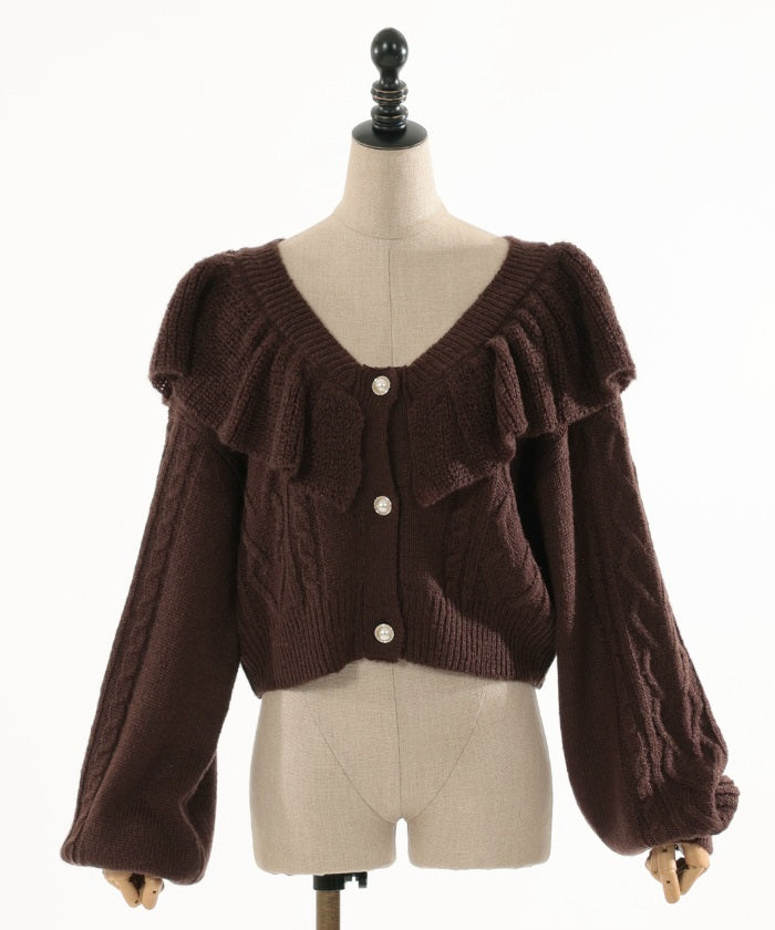 Frill Collar Cropped Knit Cardigan – axes femme from JAPAN