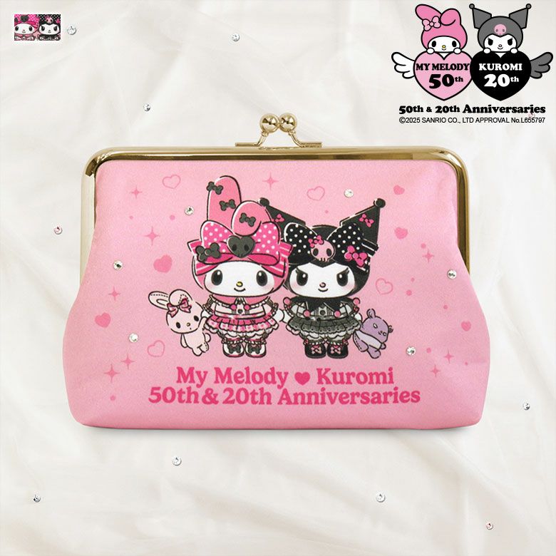 在庫商品】6寸がま口平ポーチ（マチあり）【マイメロディ＆クロミ(W