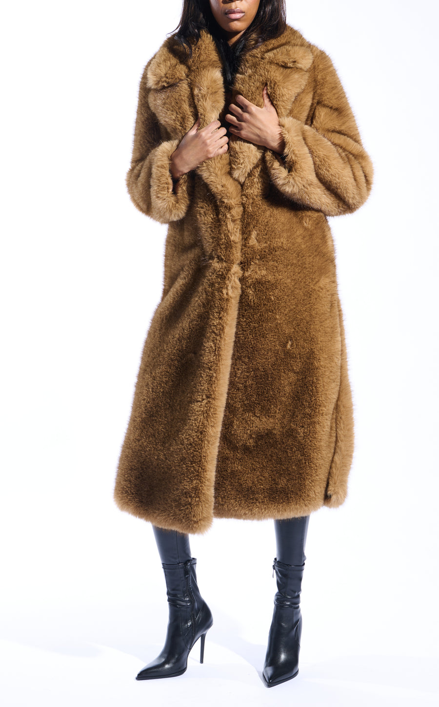 ARCHER-BROWN FAUX FUR JACKET | AZALEA WANG