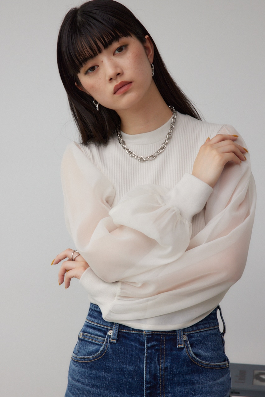 袖シアー長袖リブトップス｜WOMEN｜250HAF80-062H｜AZUL BY MOUSSY