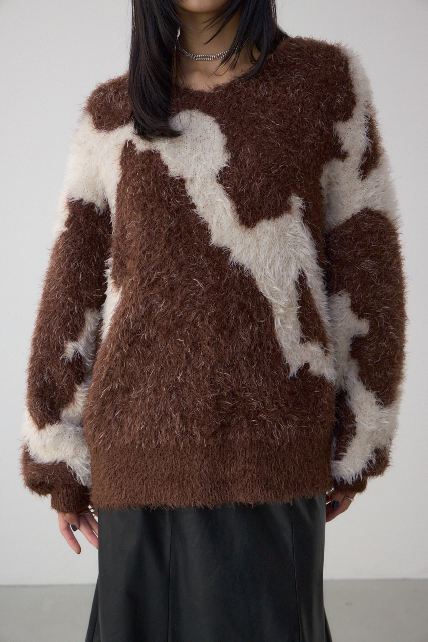 ニュアンスカウ柄Vネックニットトップス｜WOMEN｜250JSB70-1131｜AZUL