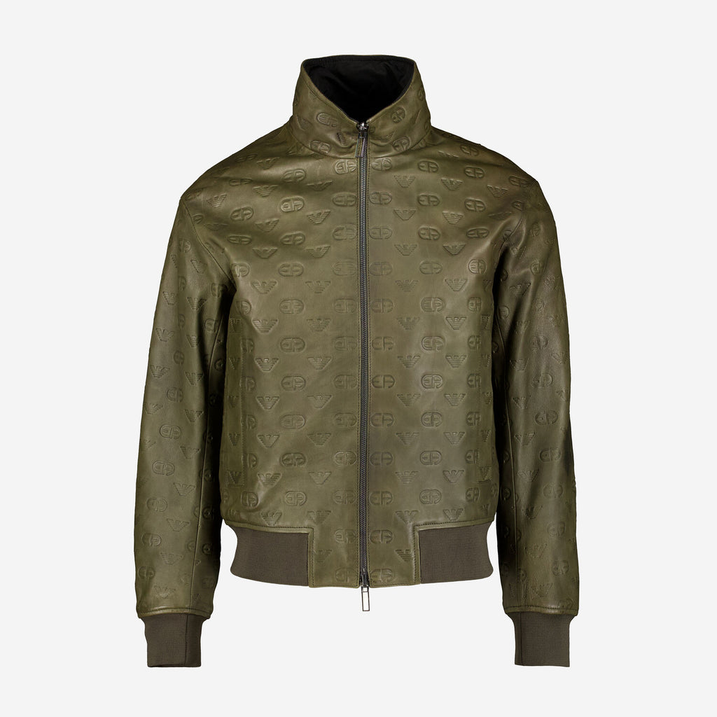 Emporio Armani Reversible Mens Olive Green Embossed Lamb Leather