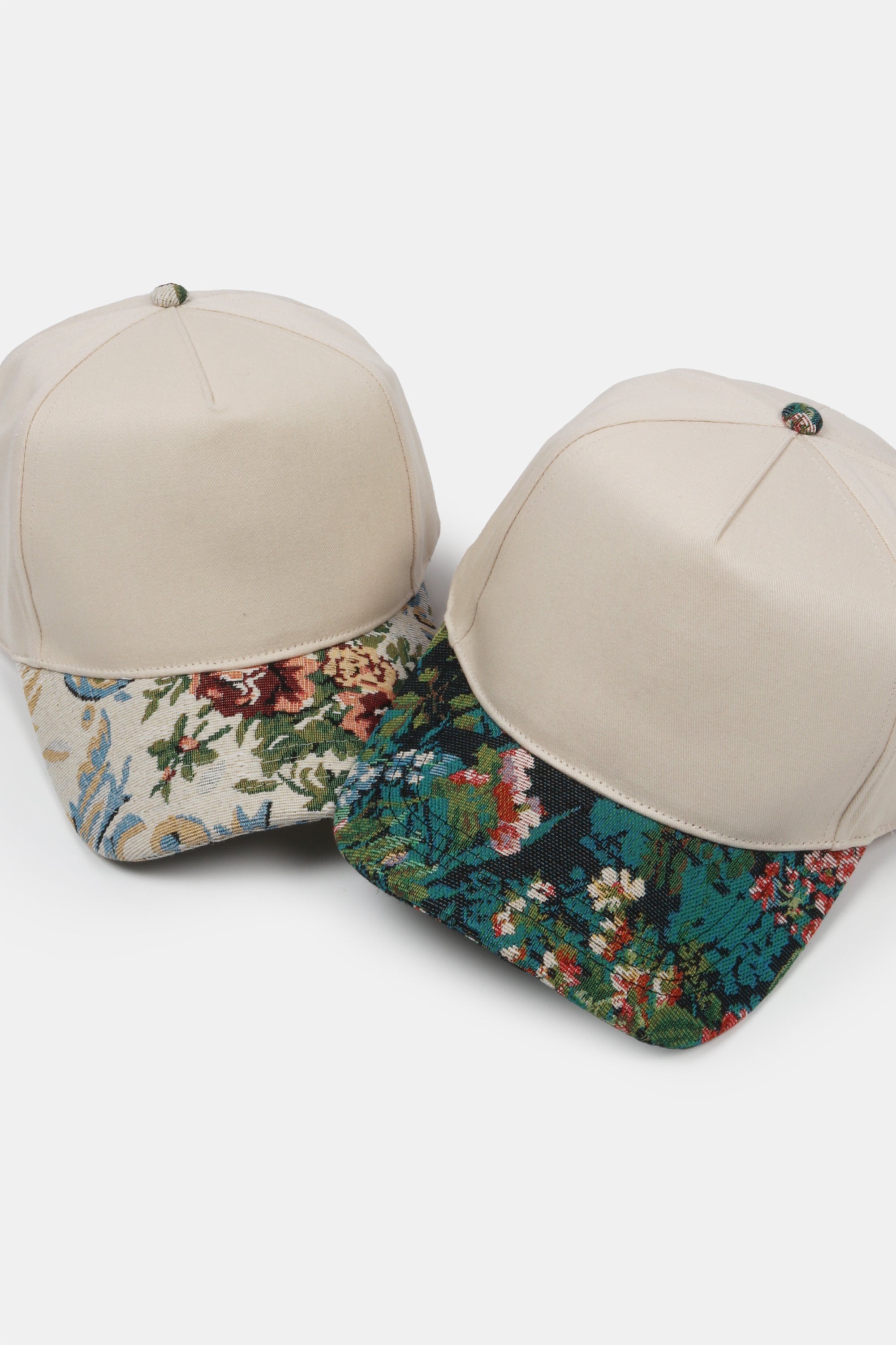 Floral Print Brim in Brocade 5 Panel Two-Tone Baseball Cap – David