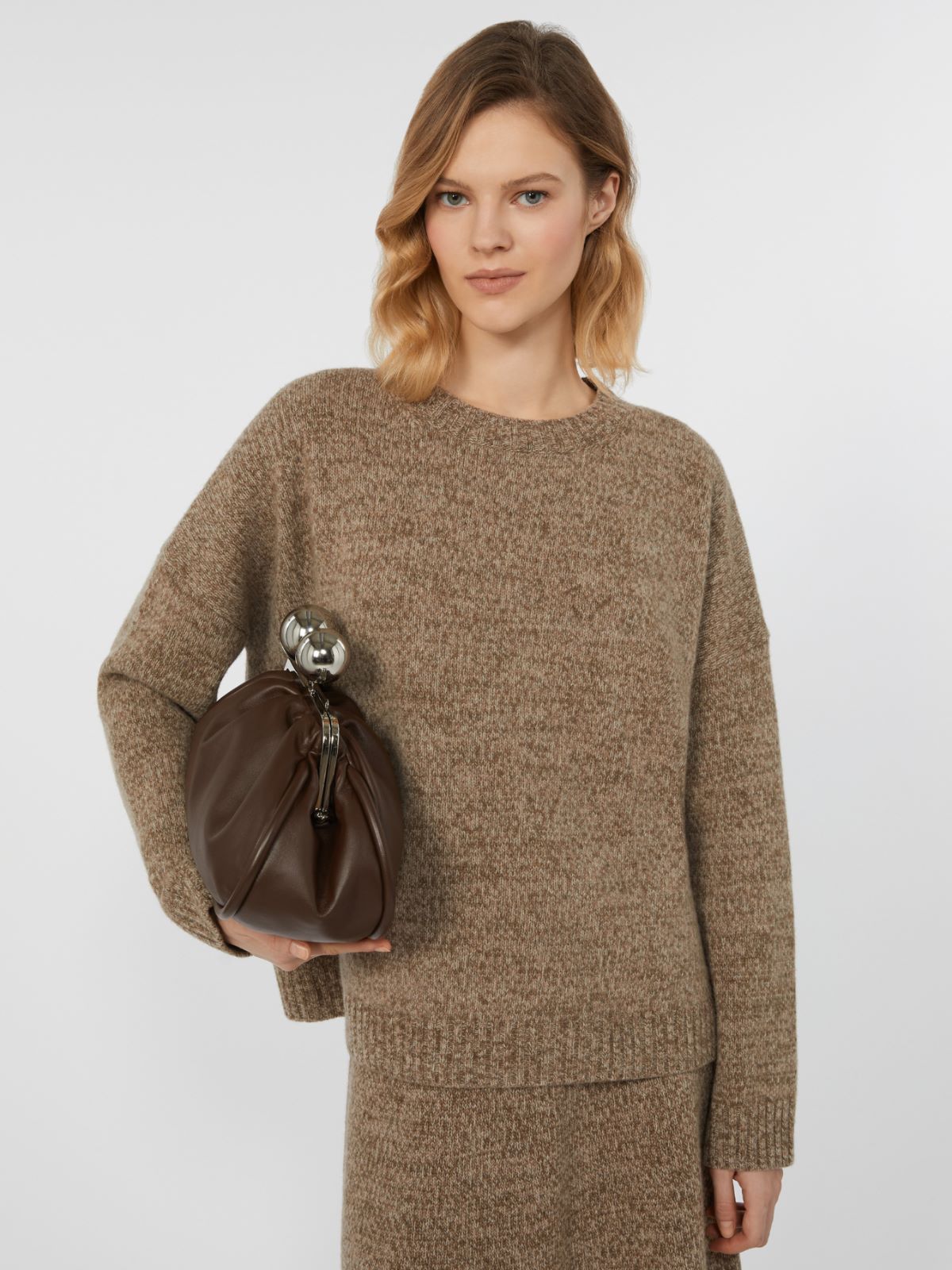 Crew-neck cotton and wool knit jumper, hazelnut brown | Weekend