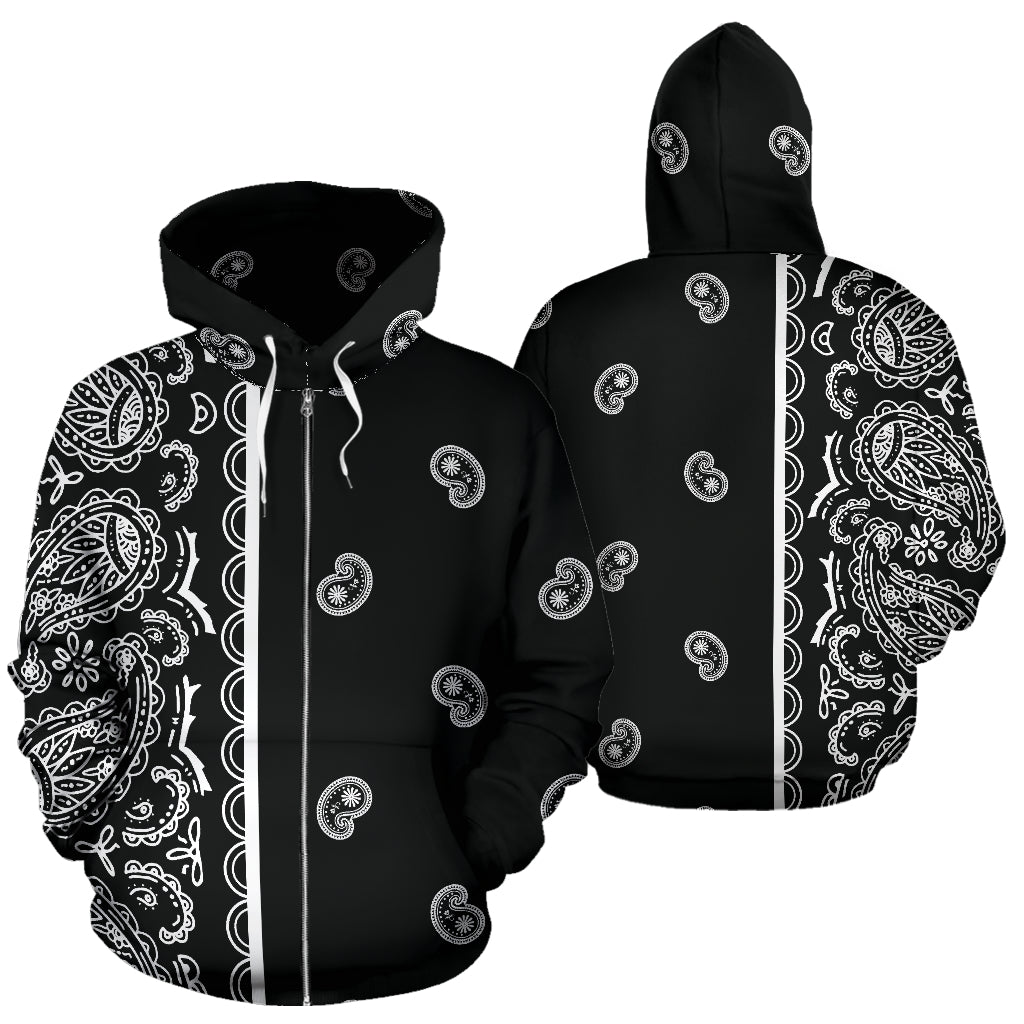 Asymmetrical Black Bandana Zip Hoodie | The Bandana Blanket Company
