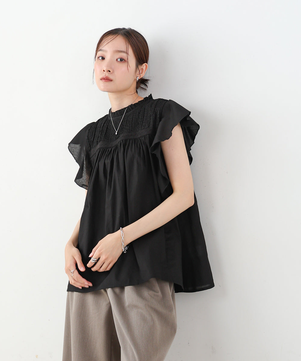 キャンブリックボイル ピンタックフリルブラウス – Bab