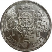 5 Lati 1929-1932 Latvia Silver (.835) Coin Value and Price Guide