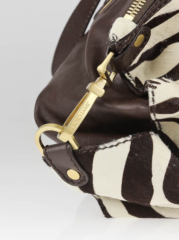 Jimmy Choo Brown/White Zebra Print Pony Hair Zanzibar XL Tote Bag