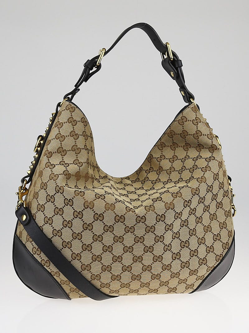 Gucci Beige/Black GG Canvas Patti Stud Medium Hobo Bag | Yoogi's