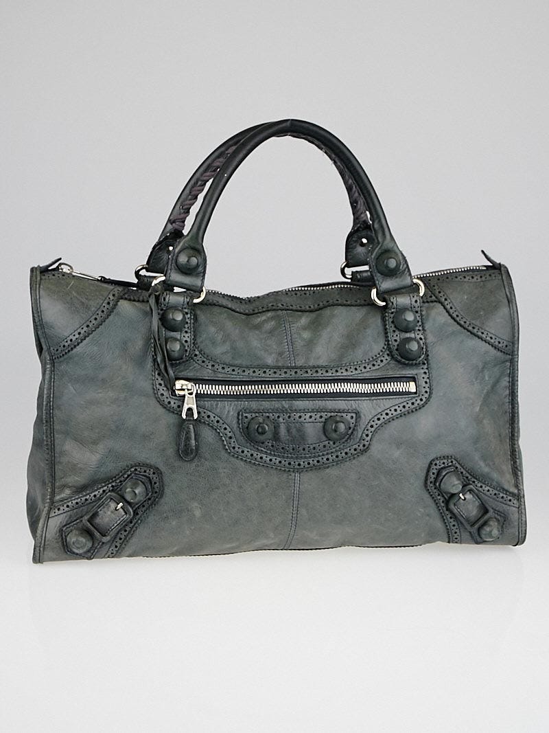 Balenciaga Anthracite Leather Giant Brogues Covered Work Bag