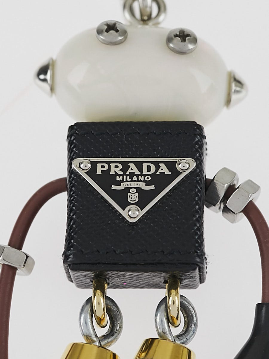 Prada Black Saffiano Leather Edward Robot Key and Bag Charm