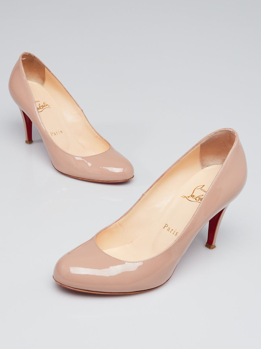 Christian Louboutin Nude Patent Leather Ron Ron 85 Pumps Size 7